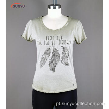 T-shirt curto curto da luva de Ladie